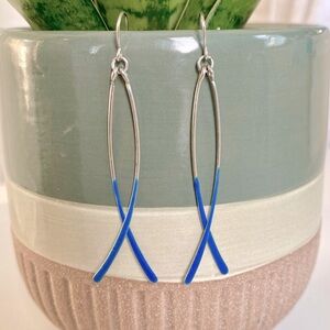 Silver and blue dangle earrings